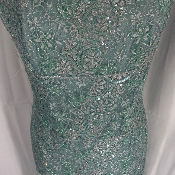 Liancarlo Couture Vintage Teal Silver Lace Overlay Sheath Dress Sz 52 / US 16-18 - Picture 2 of 11